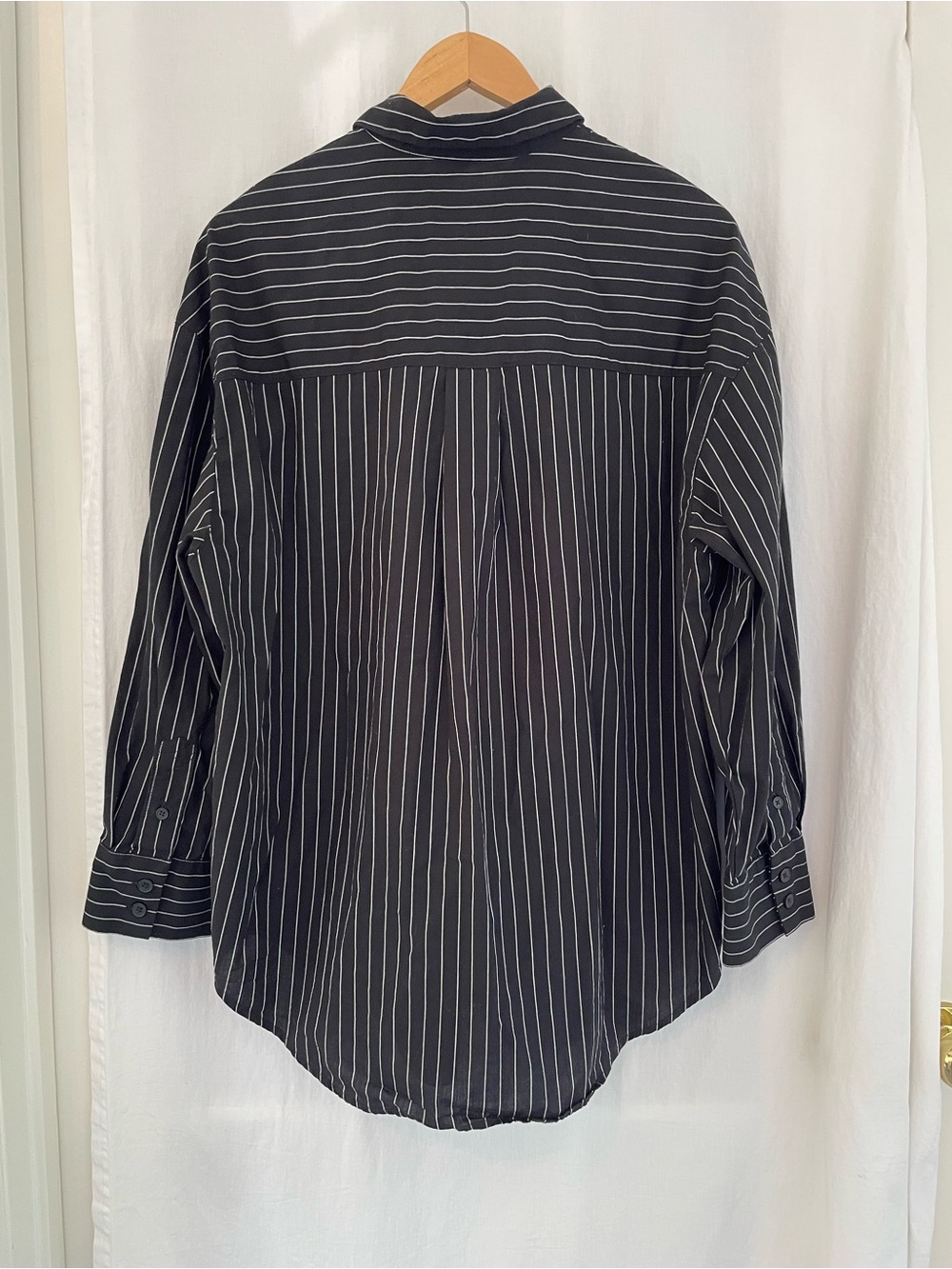 Divided by H&M Black Button Up Shirt with White Pinstripes - Picture 2 of 7